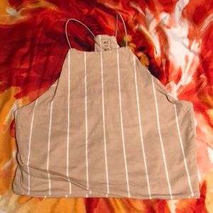 Pink white striped crop top tank Size L
